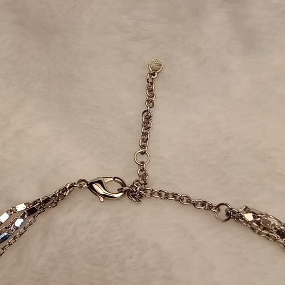 373. NECKLACE FASHION CLEAR PINK GREEN GEMS SILVER TONE MULTI STRAND 17" - Picture 5 of 6